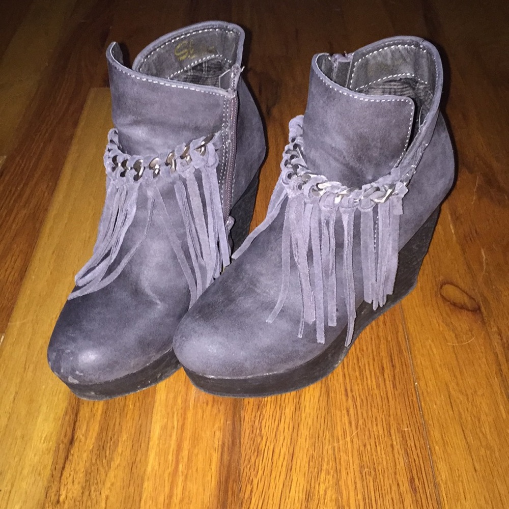 fringe booties - grey
